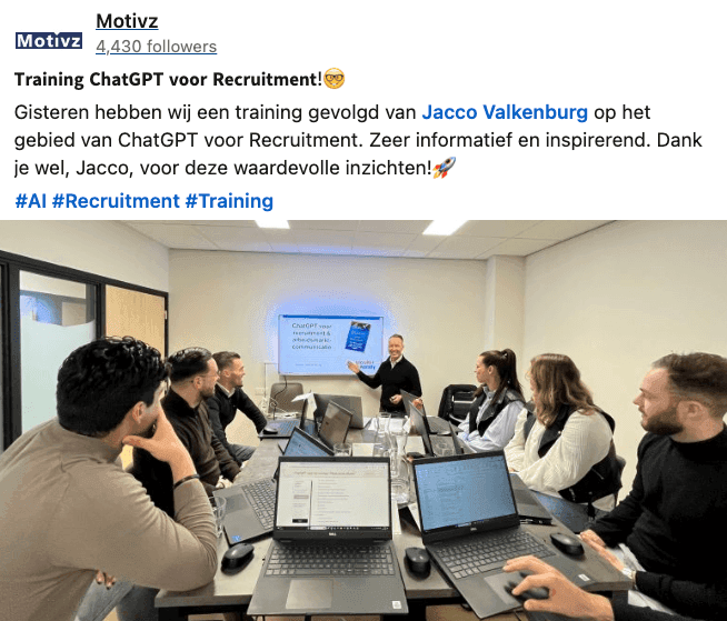Foto van incompany training ChatGPT voor recruitment
