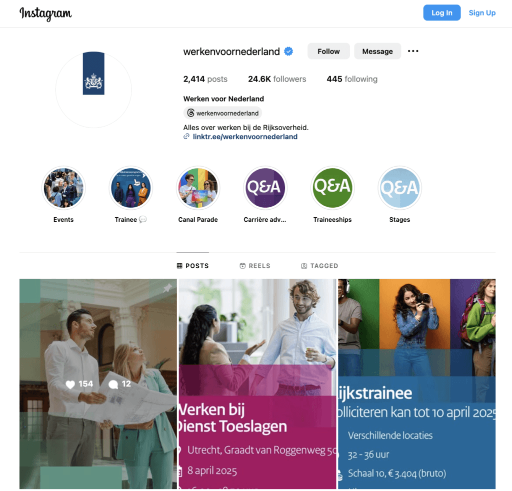 Social Media Recruitment via Instagram door werkenvoornederland